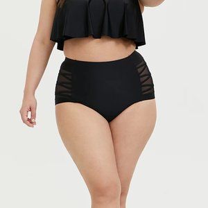 BLACK LATTICE MESH INSET HIGH WAIST SWIM BOTTOM